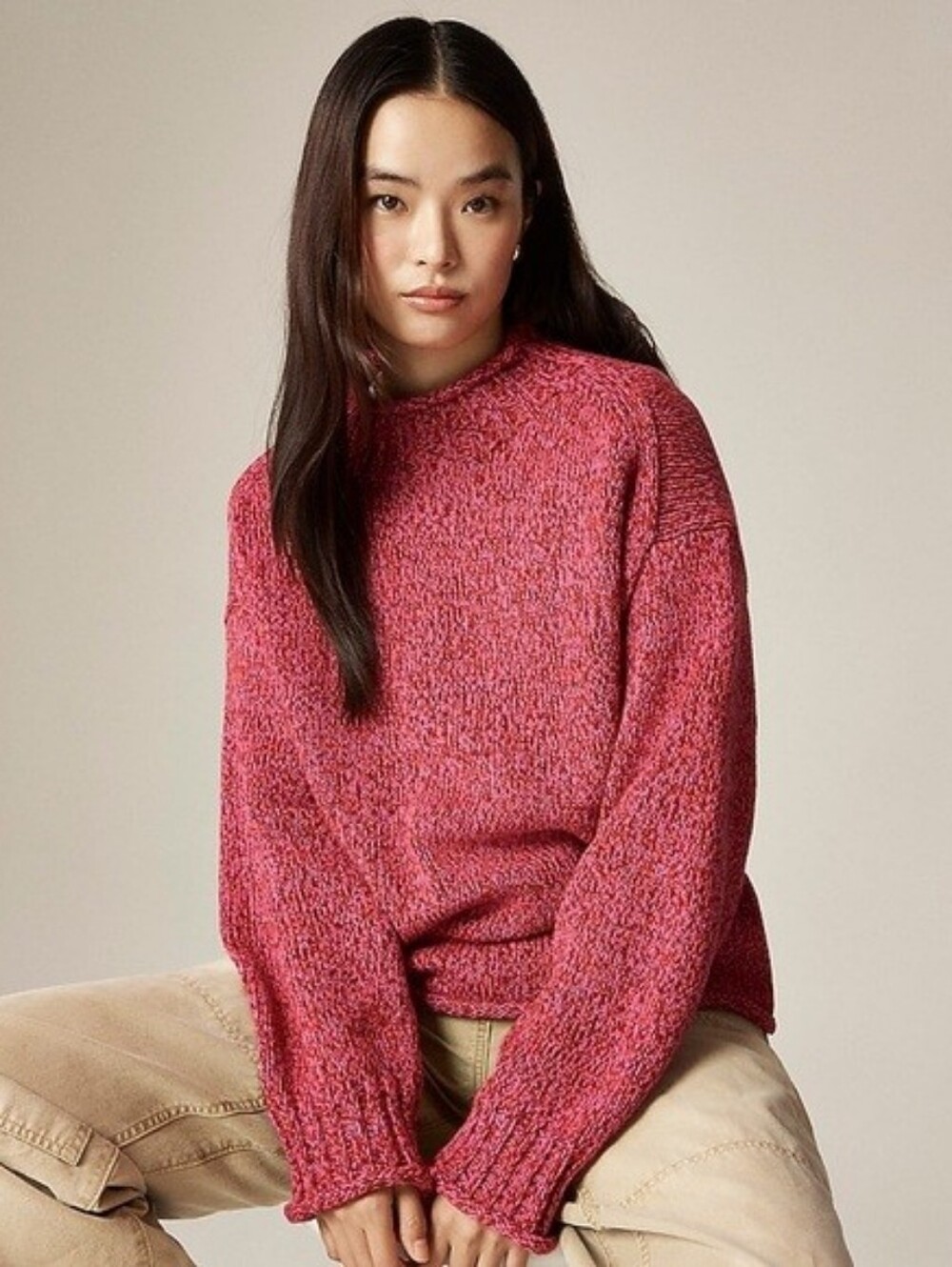 J. Crew 2025 Rollneck Sweater Marled Vintage Berry Pink Red Purple Cotton Small - Picture 1 of 8